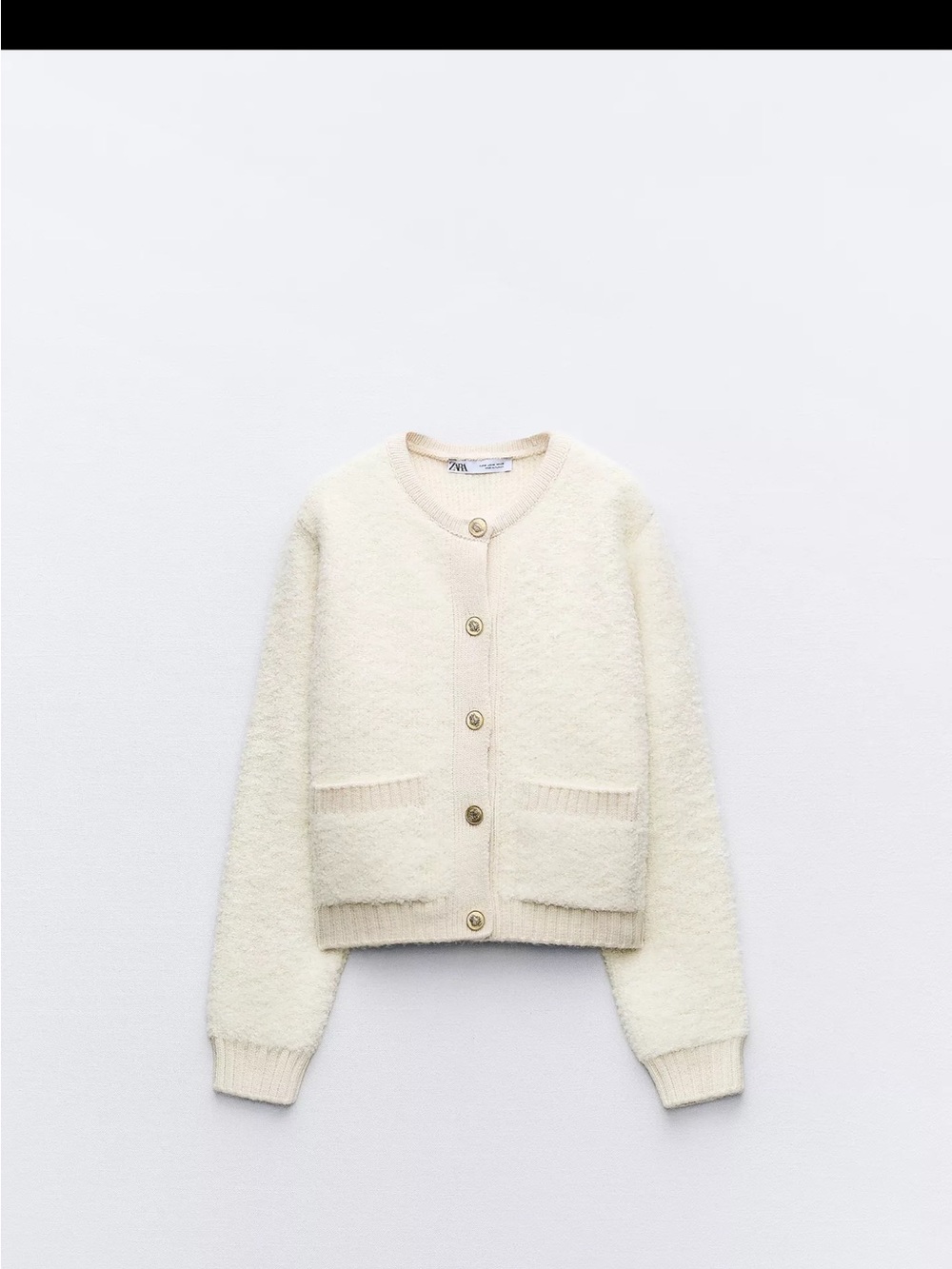 Zara Cream Button-Up Textured Cardigan